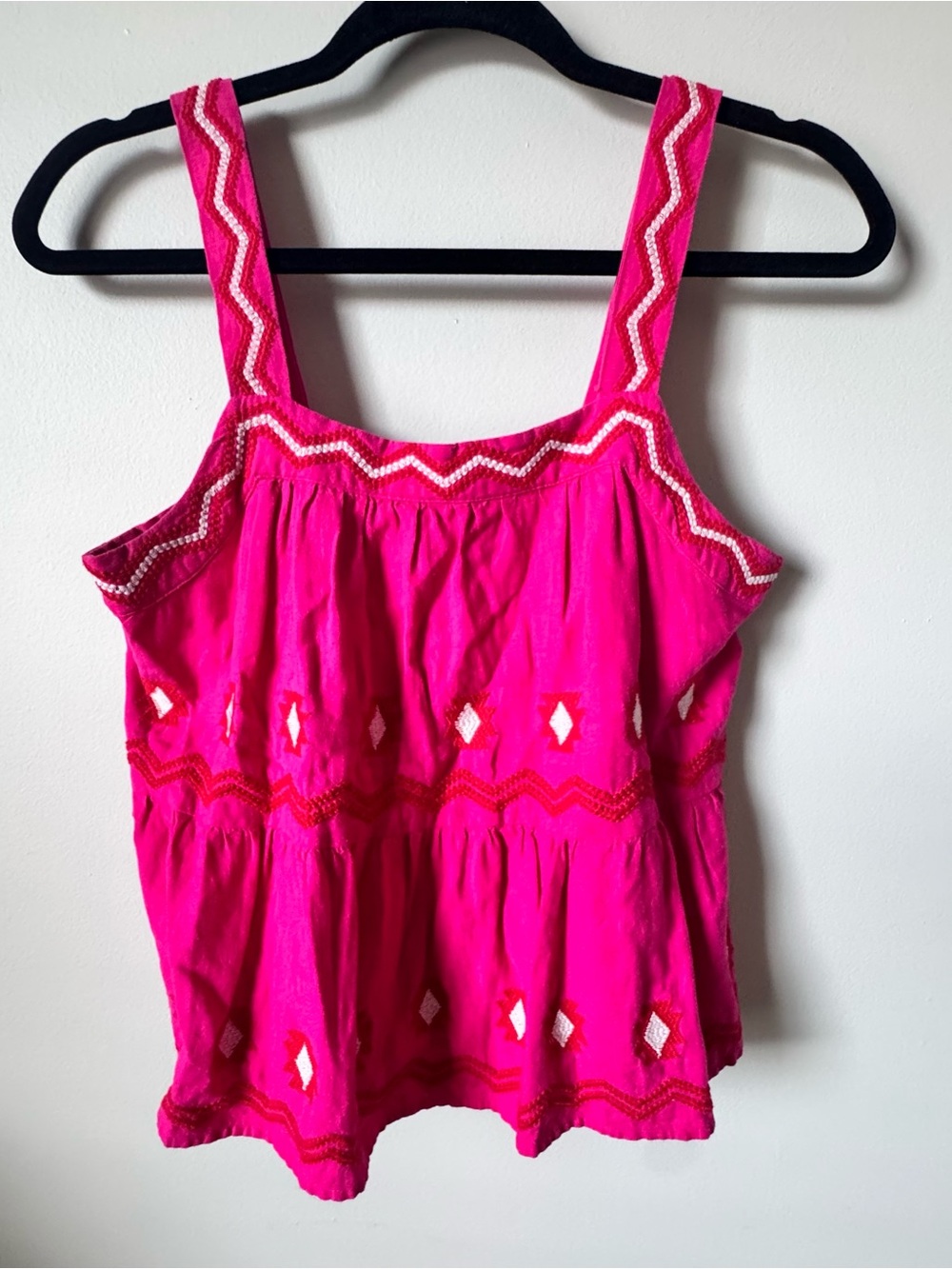 LOFT Hot Pink Embroidered Tiered Tank Top